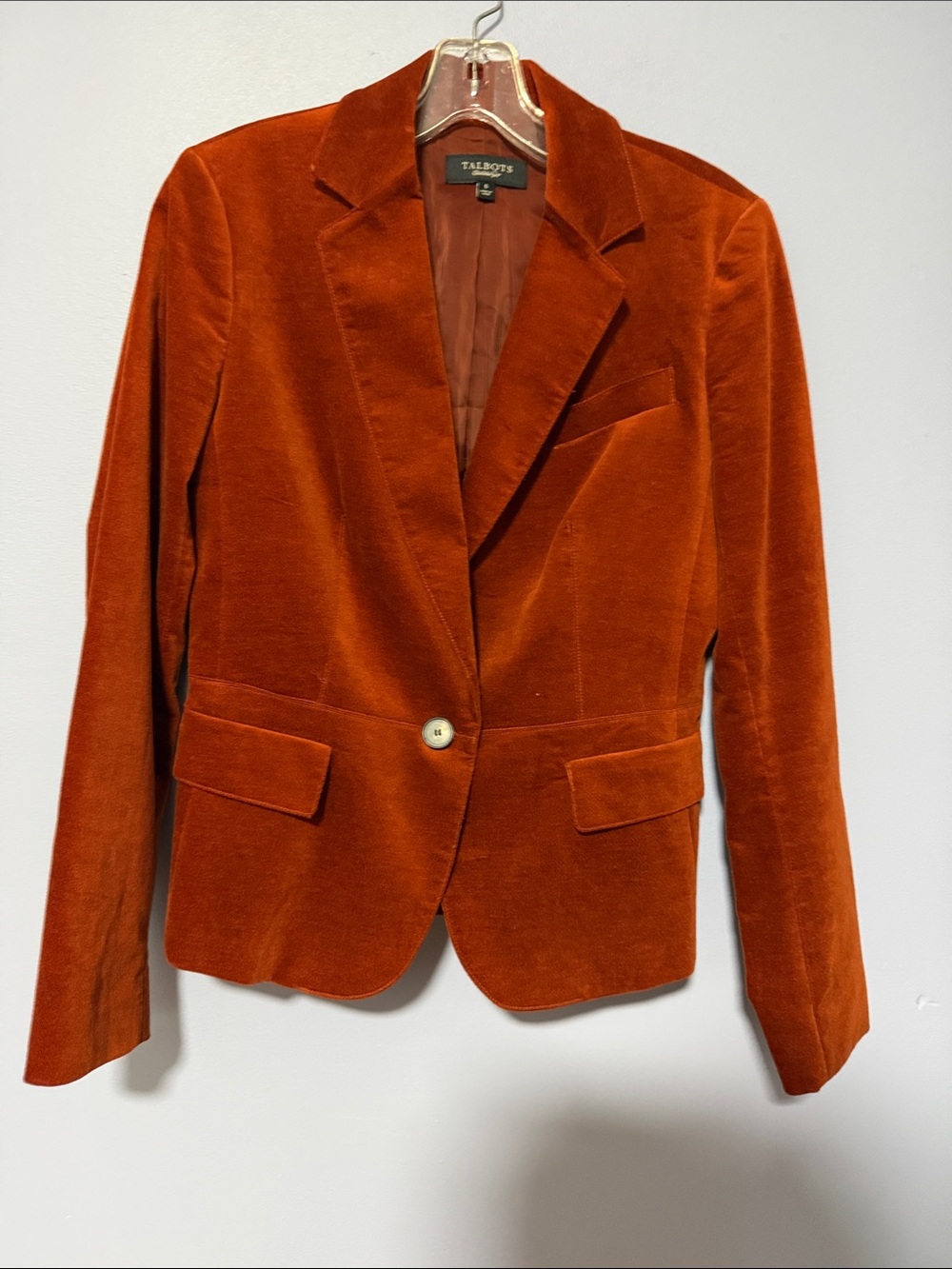 Talbots Vintage Burnt Orange Rust Velvet Blazer Single Button Tailored